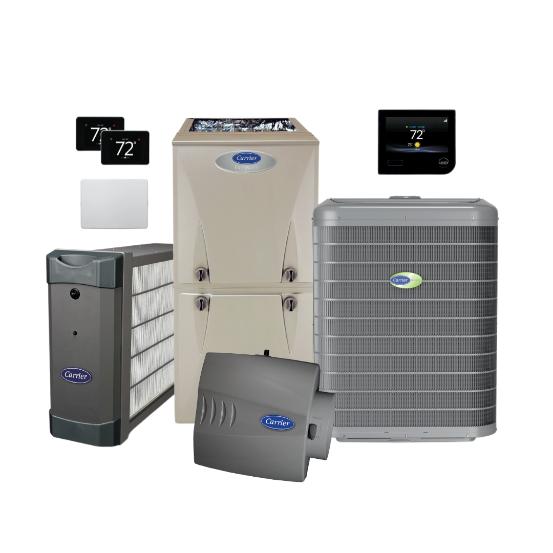 Carrier Infinity Comfort System, Air Purifier, Zoning Panel, Two Smart Sensors, and Performance Large Bypass Humidifier