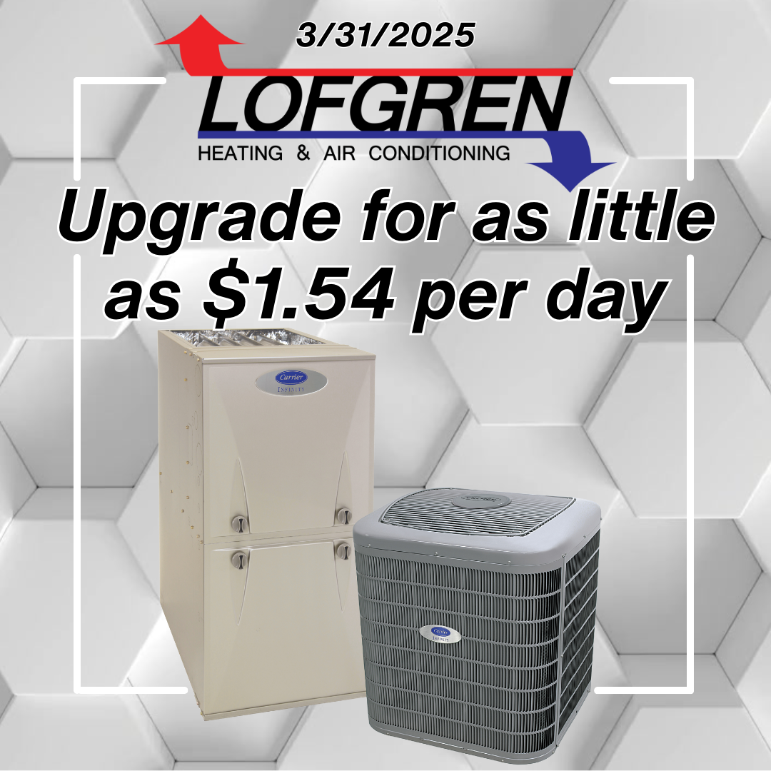 Carrier Furnace and Air Conditioner with text saying Upgrade for as little as $1.54 per day