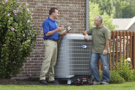 Dealer and man and Heat Pump